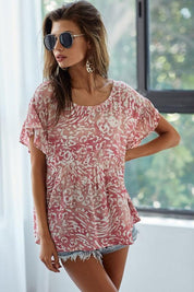 BiBi Leopard Print Gauze Woven Flutter Sleeve Blouse | Blouses Daverri Fashions