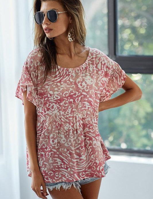 BiBi Leopard Print Gauze Woven Flutter Sleeve Blouse | Blouses Daverri Fashions