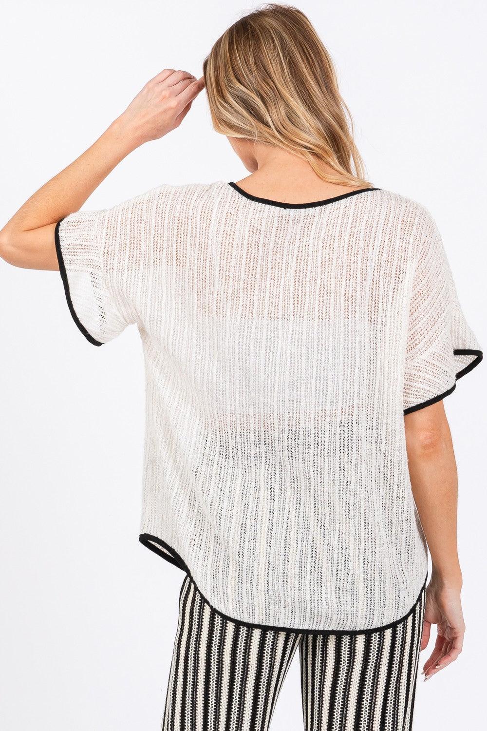 GeeGee Contrast Trim Short Sleeve Knit Cover Up | Cover-Ups Daverri Fashions