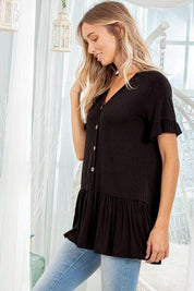 Heimish Full Size Ruffled V-Neck Short Sleeve Blouse Plus Size | Blouses Daverri Fashions