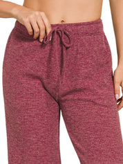 Ribbed Drawstring Lounge Pants Cabernet | Loungewear Bottoms Daverri Fashions