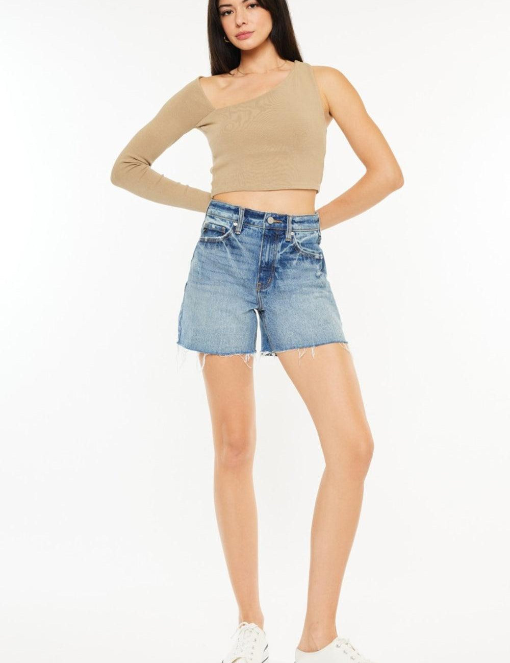 Medium Kancan Full Size Raw Hem High Waist Denim Shorts | Denim Shorts Daverri Fashions
