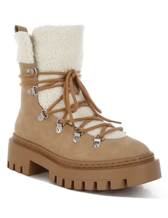 Tan Omul Fleece & Faux Leather Boots | Boots Daverri Fashions