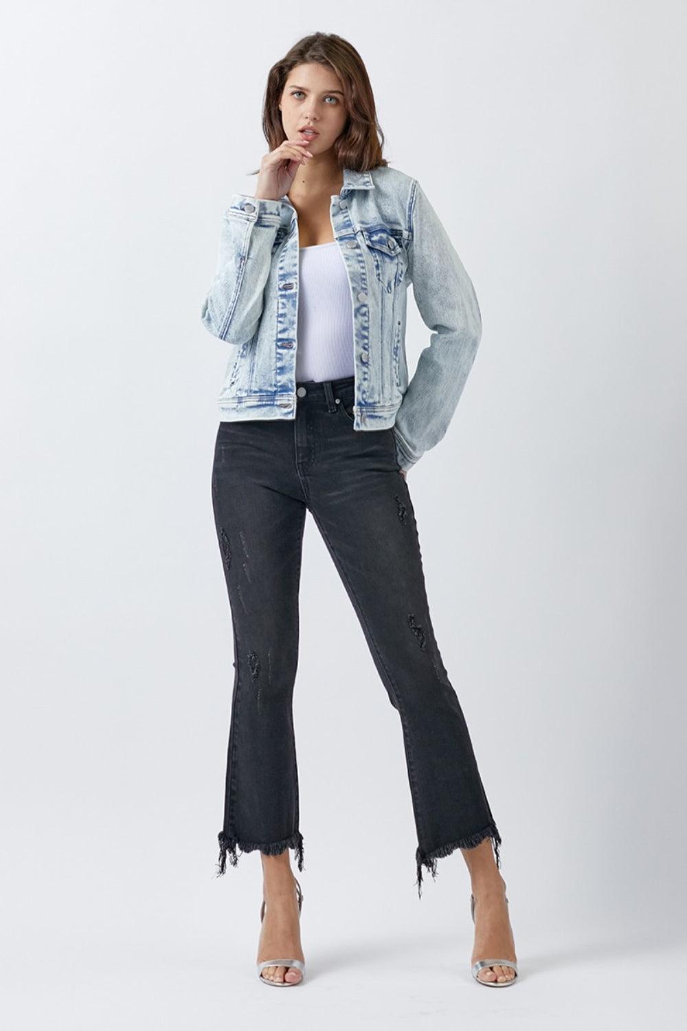 RISEN Button Up Washed Denim Jacket | Daverri Fashions