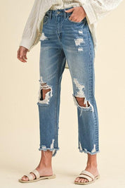 Annie Wear Distressed Raw Hem Cropped Jeans | Daverri Fashions