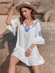 Printed Tie Neck Flounce Sleeve Mini Dress | Mini Dresses Daverri Fashions