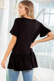 Heimish Full Size Ruffled V-Neck Short Sleeve Blouse Plus Size | Blouses Daverri Fashions