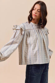 SO ME Floral Cotton Print Ruffled Long Sleeve Blouse | Daverri Fashions