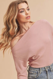 Aemi + Co One Shoulder Long Sleeve Knit Top | Daverri Fashions