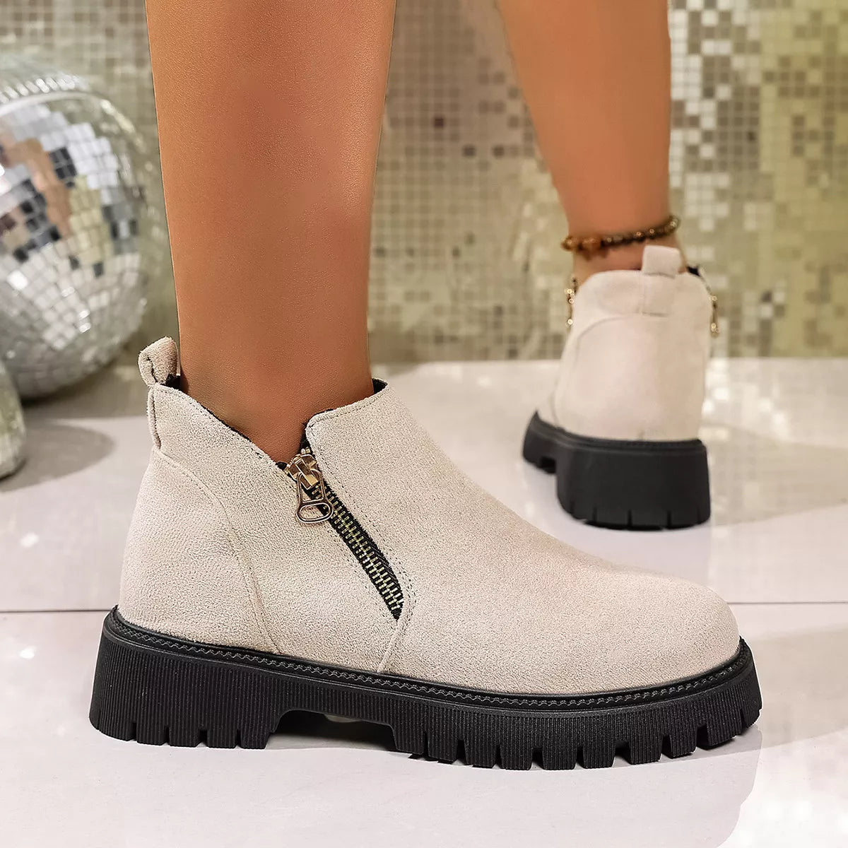 Bria Round Toe Side Zip Ankle Boots | Boots Daverri Fashions