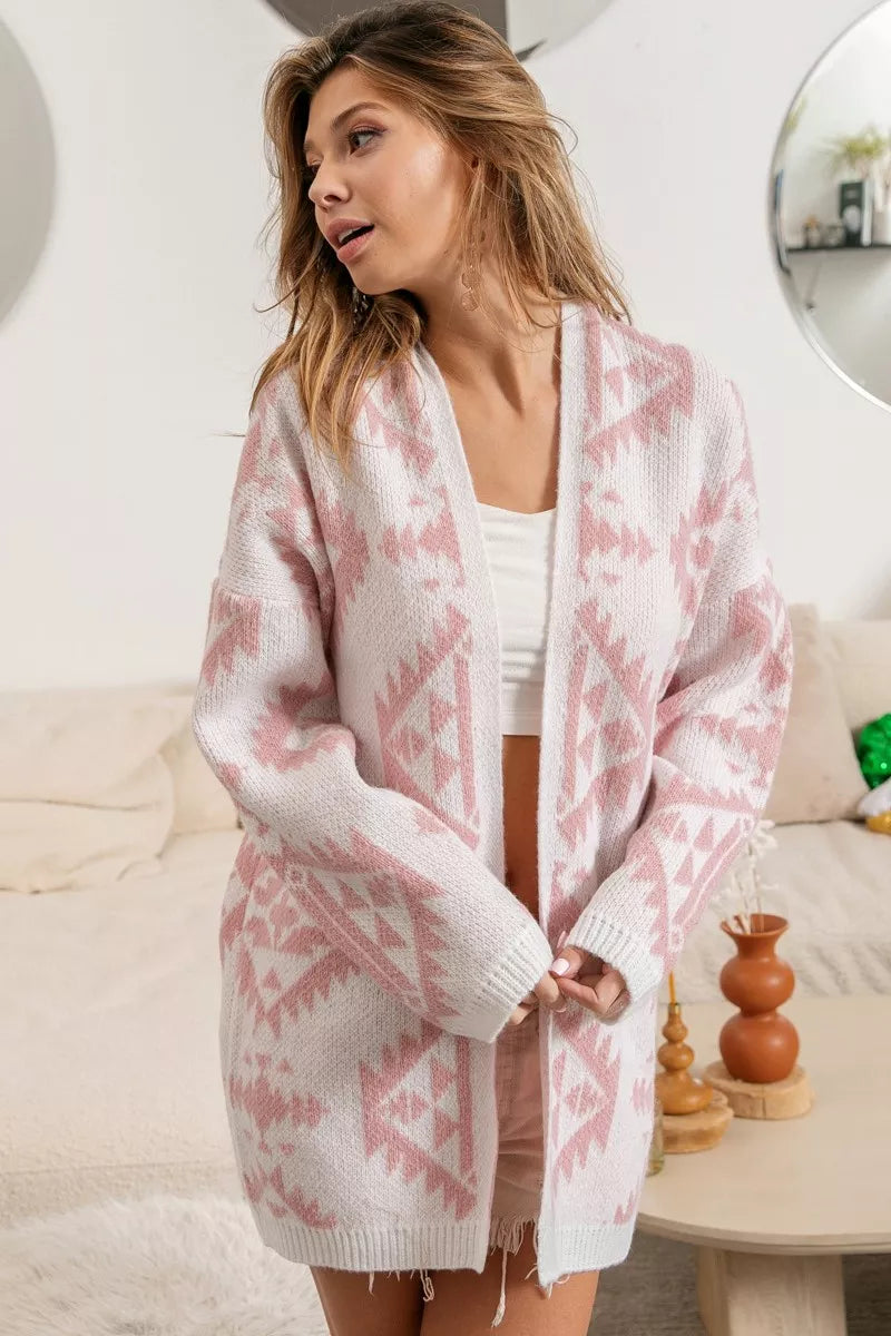 BiBi Aztec Pattern Open Front Cardigan | Cardigans Daverri Fashions