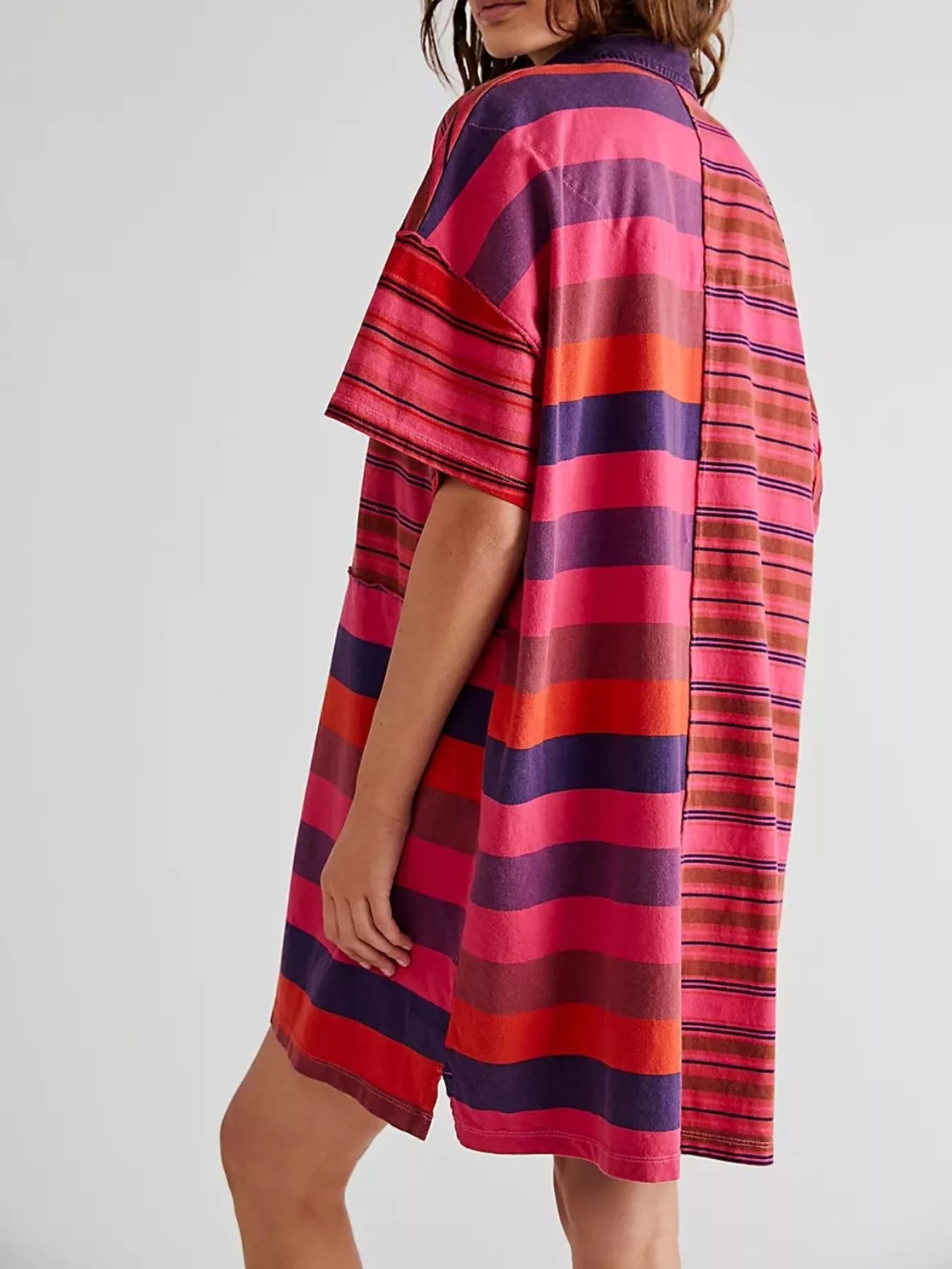 Striped Oversized Half Button Shirt Dress | Mini Dresses Daverri Fashions