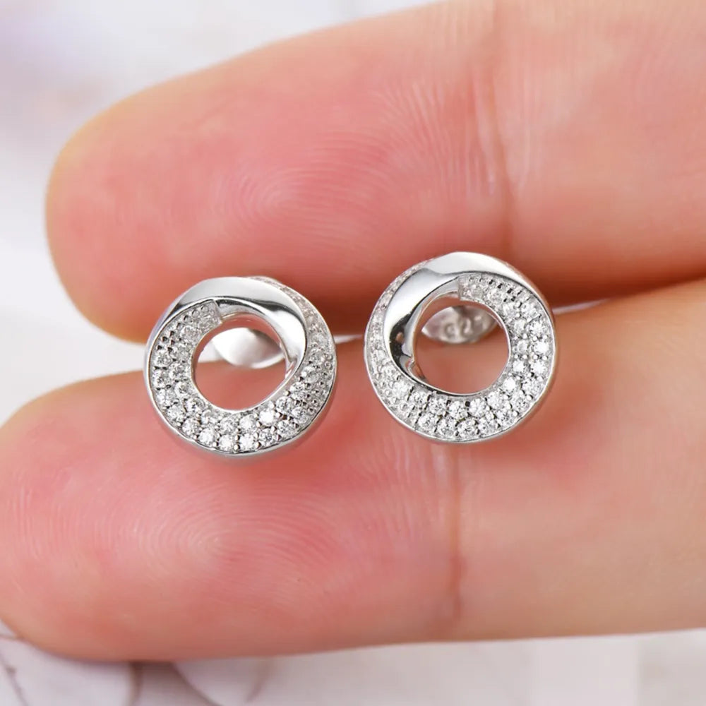 925 Sterling Silver Inlaid Moissanite Stud Earrings | Sterling Silver Earrings Daverri Fashions