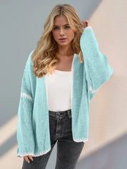 Double Take Contrast Open Front Dropped Shoulder Cardigan | Cardigans Daverri Fashions