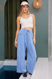 Mittoshop Mineral Wash Elastic Waist Baarrel Leg Baggy Pants | Pants Daverri Fashions