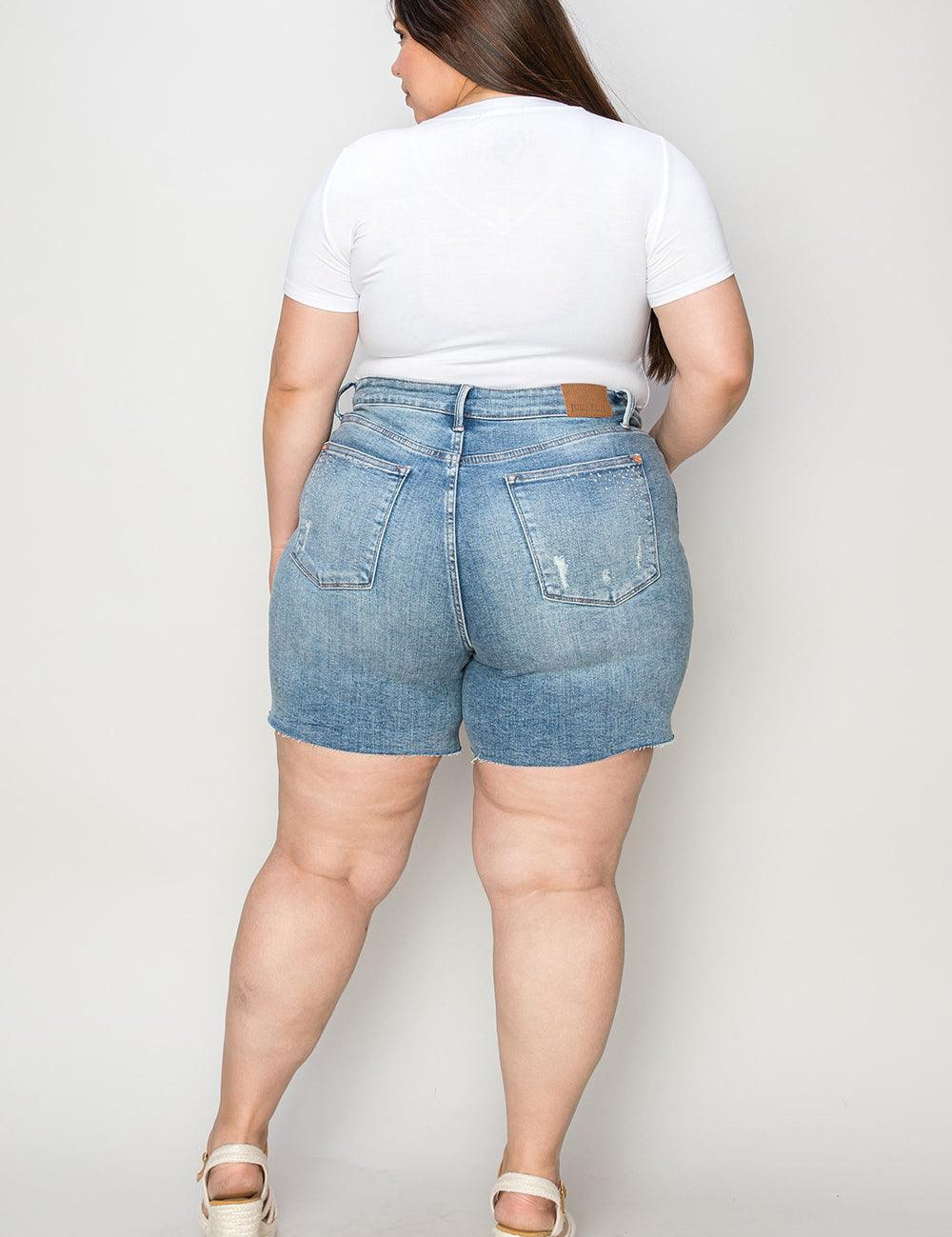 Judy Blue Full Size High Waist Rhinestone Decor Denim Shorts | Shorts Daverri Fashions