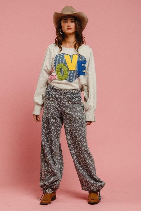 BiBi LOVE Heart Patch Slit French Terry Sweatshirt | Sweatshirts Daverri Fashions