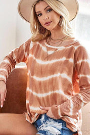 Rust BiBi Tie Dye French Terry T-Shirt With Side Slits | T-Shirts Daverri Fashions