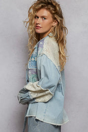 POL Printed Woven Mix Raw Hem Jacket with Lace Detail | Shackets Daverri Fashions