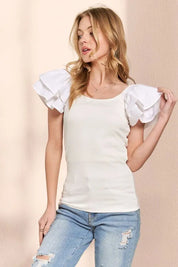 ADORA Layered Ruffled Sleeve Ribbed Top | Tops Daverri Fashions