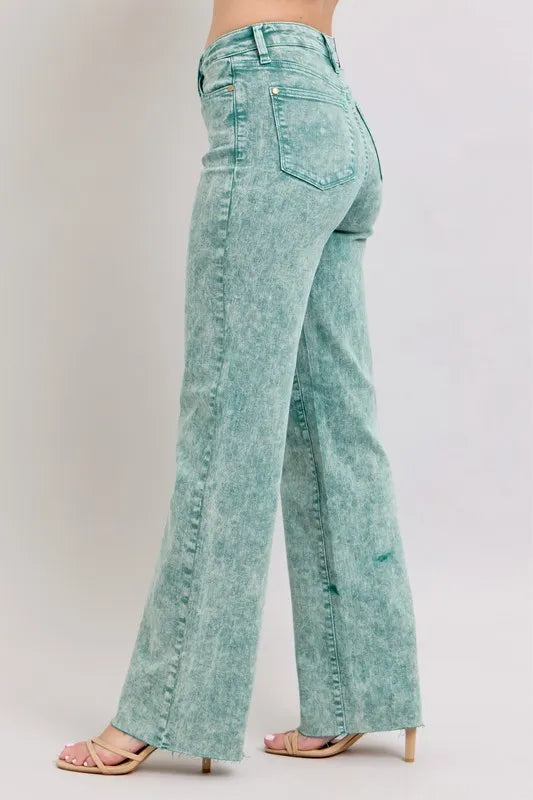 Judy Blue Full Size High Waist Garment Dyed Raw Hem Dad Jean Plus Size | Daverri Fashions