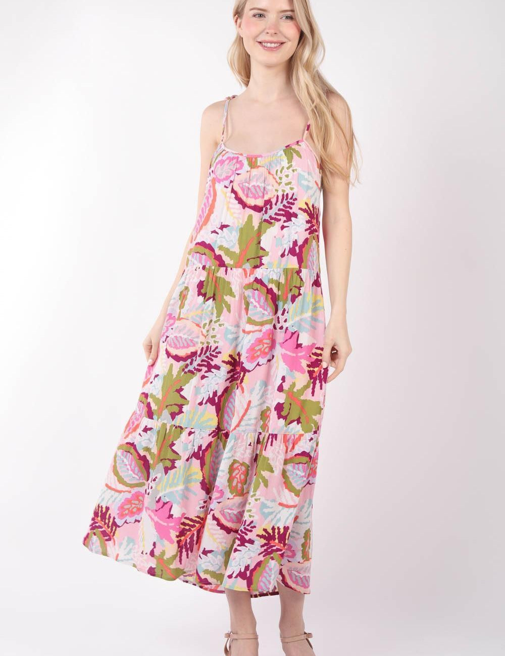Pink Mix L VERY J Tropical Printed Cami Midi Dress | Mid Dresses Daverri Fashions