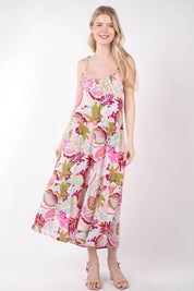 Pink Mix L VERY J Tropical Printed Cami Midi Dress | Mid Dresses Daverri Fashions