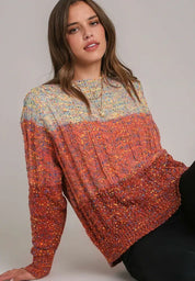 Cable-Knit Color Block Round Neck Long Sleeve Sweater | Sweaters Daverri Fashions