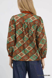 Umgee Abstract Print Ruffle Neck Top | Daverri Fashions