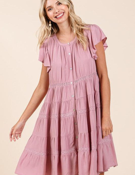 Mittoshop Lace Detail Ruffled Button Down Tiered Dress | Daverri Fashions