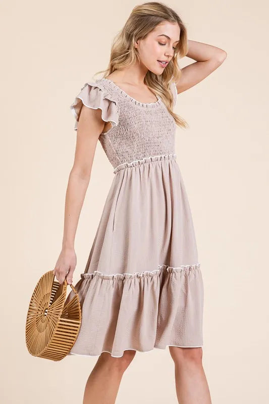 Lime 'N' Chili Ruffle Trim Smocked Dress with Contrast | Daverri Fashions