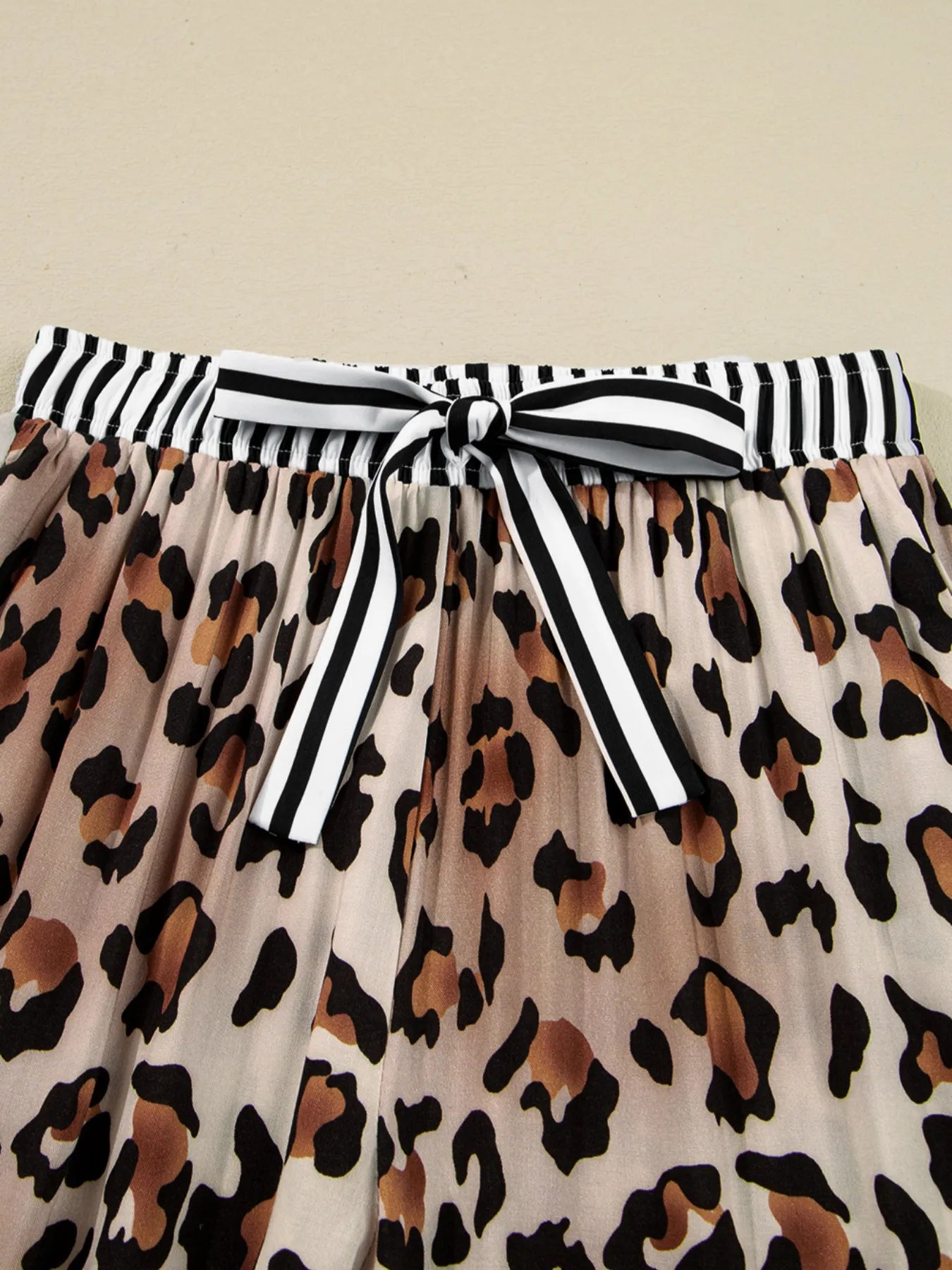 Leopard and Striped Trim Shirt and Pants Set | Loungewear Sets Daverri Fashions