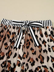 Leopard and Striped Trim Shirt and Pants Set | Loungewear Sets Daverri Fashions