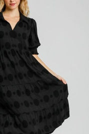 Umgee Full Size Swiss Dot Jacquard Tiered Midi Dress Plus Size | Mid Dresses Daverri Fashions