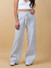 Light Gray Ribbed Wide Leg Sweater Pants | Bottoms Daverri Fashions