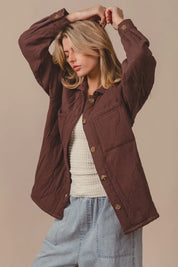 MOCHA BiBi Quilted Wrinkle Gauze Long Sleeve Shacket | Daverri Fashions