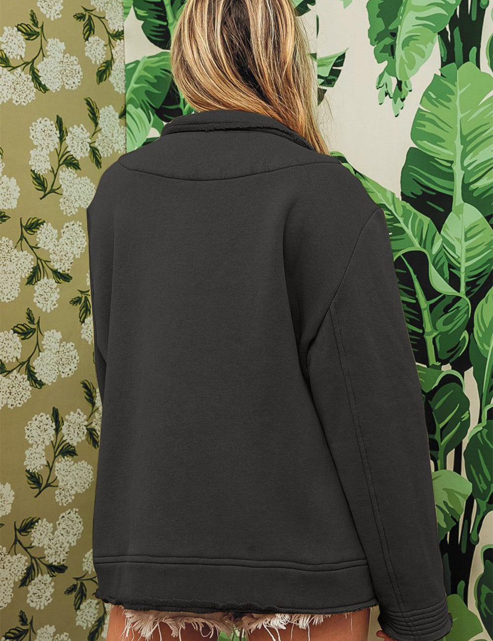 BiBi Single-Breasted Washed Fleece Jacket | Daverri Fashions