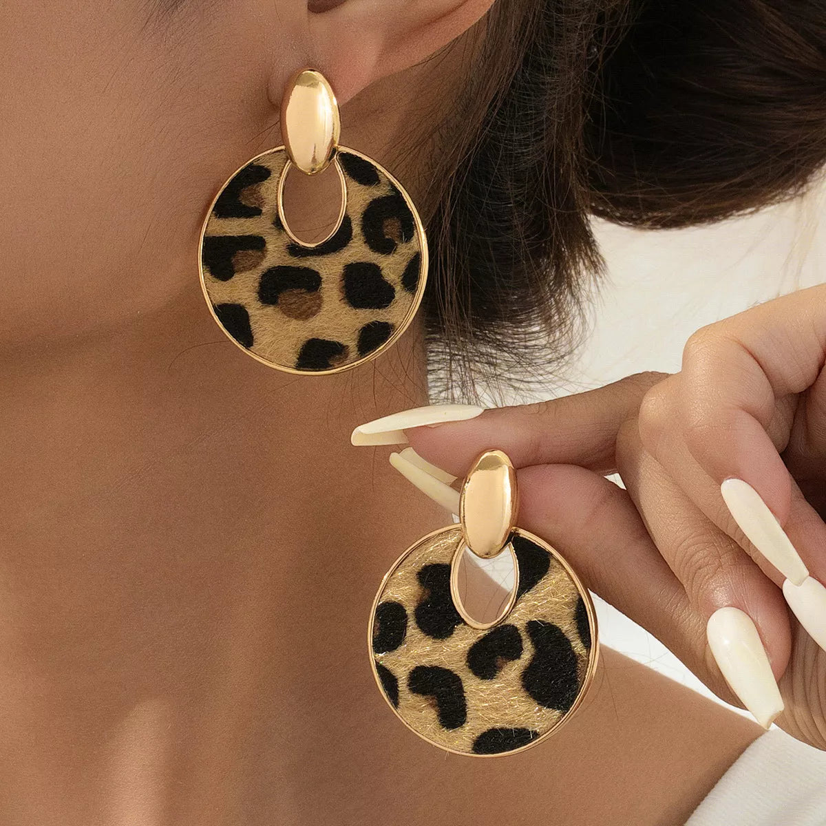 Leopard One Size Leopard Circle Dangle Earrings | Earrings Daverri Fashions