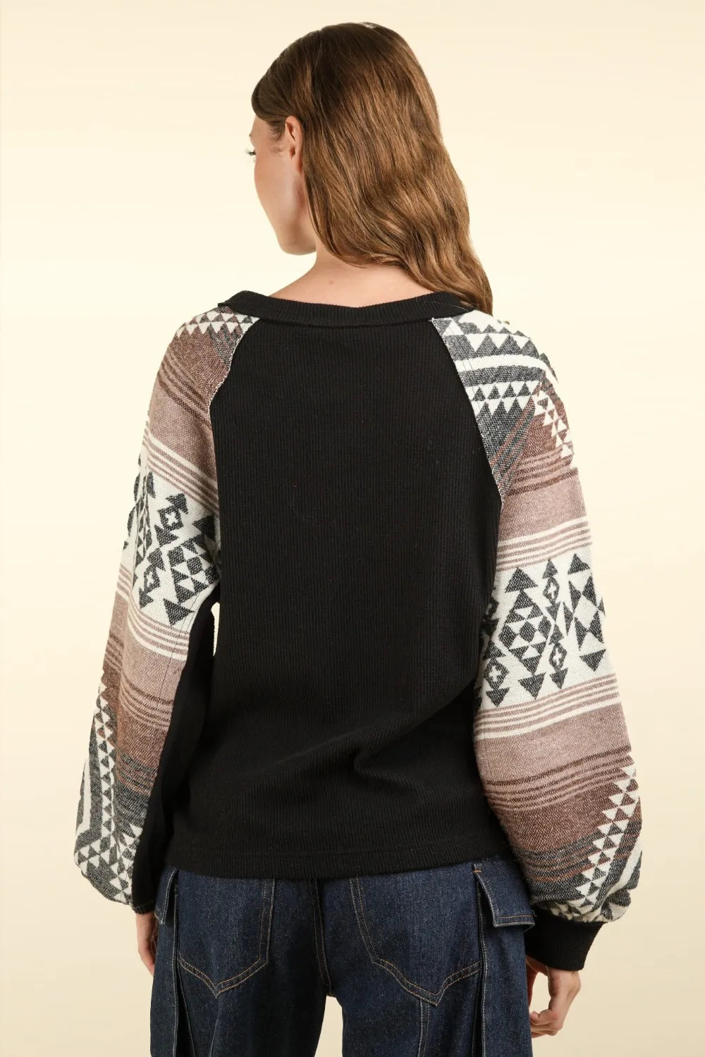 VERY J Printed Long Sleeve Round Neck Knit Top | Knit Tops Daverri Fashions