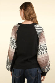 VERY J Printed Long Sleeve Round Neck Knit Top | Knit Tops Daverri Fashions