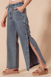 SO ME Mid Rise Drawstring Jeans with Side Snap Button | Daverri Fashions