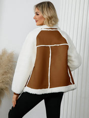 Pocketed Sherpa Zip Up Long Sleeve Jacket | Jackets Daverri Fashions