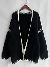 Double Take Contrast Open Front Dropped Shoulder Cardigan | Cardigans Daverri Fashions