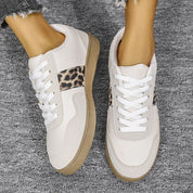 White Leopard Lace Up Round Toe Sneakers | Sneakers Daverri Fashions