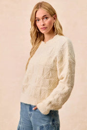 BiBi Checker Board Drop Shoulder Sweater | Sweaters Daverri Fashions