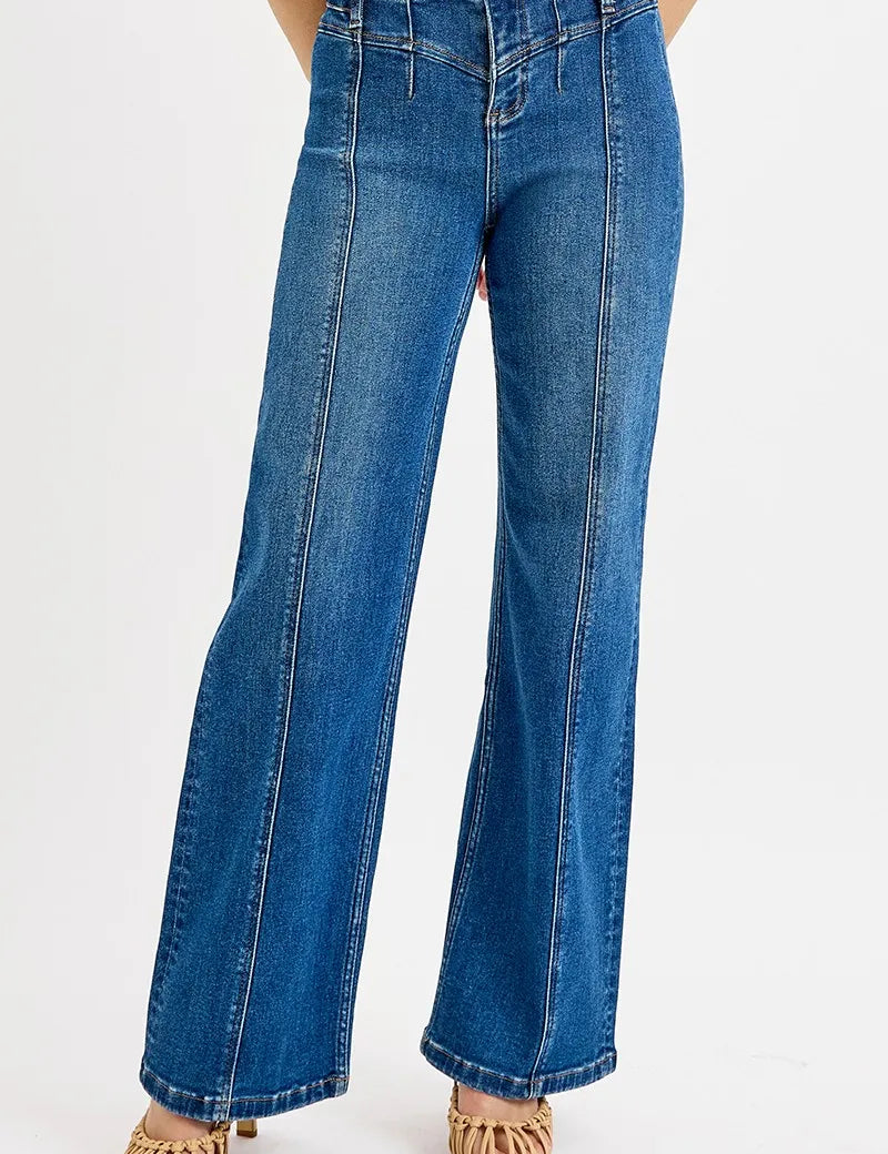 Dark RISEN Seam Detail Wide Leg Jeans | Jeans Daverri Fashions