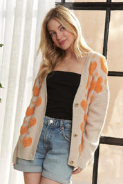 OATMEAL ORANGE ADORA Button Down Heart Sweater Cardigan | Cardigans Daverri Fashions