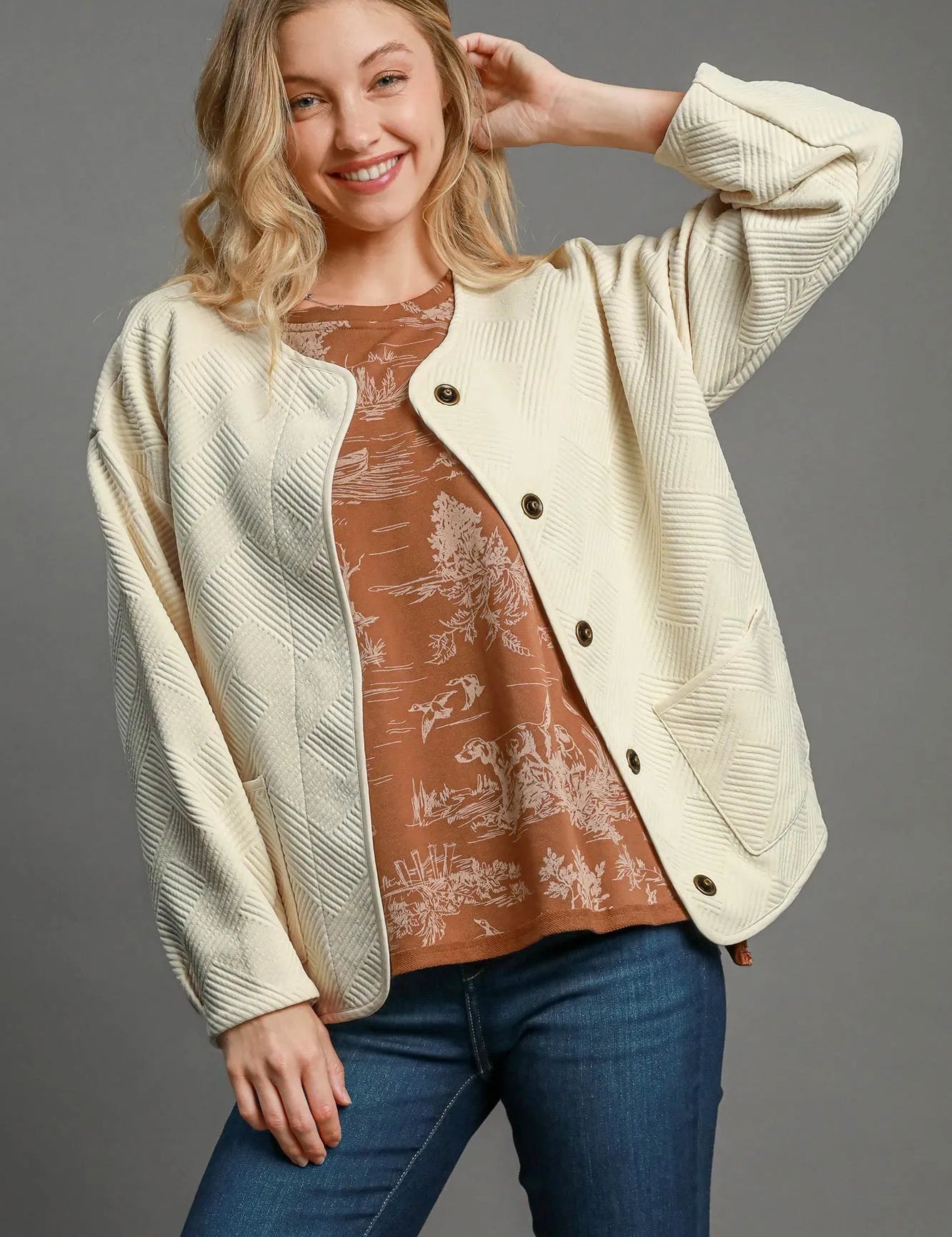 Cream Umgee Textured Jacquard Jacket | Jackets Daverri Fashions