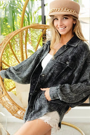 BLACK CHARCOAL XL BiBi Vintage Washed Wrinkle Gauze Shacket | Daverri Fashions