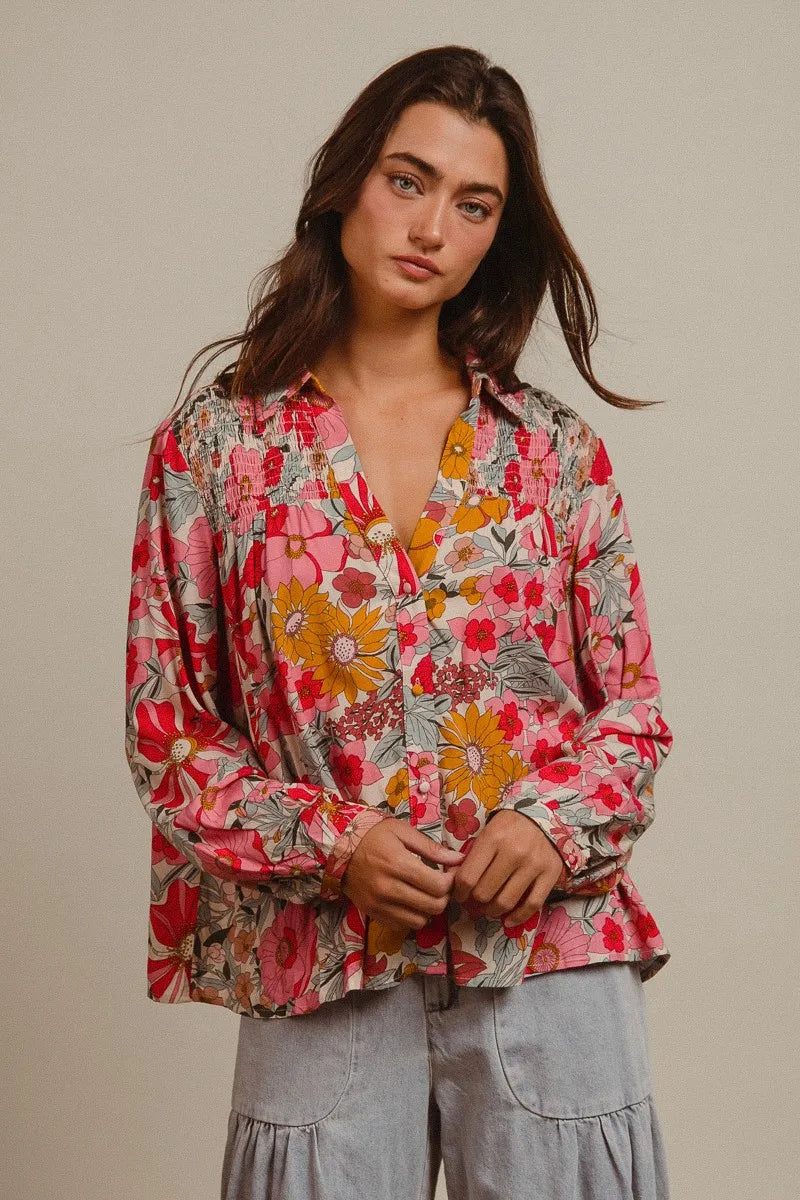 BiBi Woven Floral Printed Shirt Top | Tops Daverri Fashions